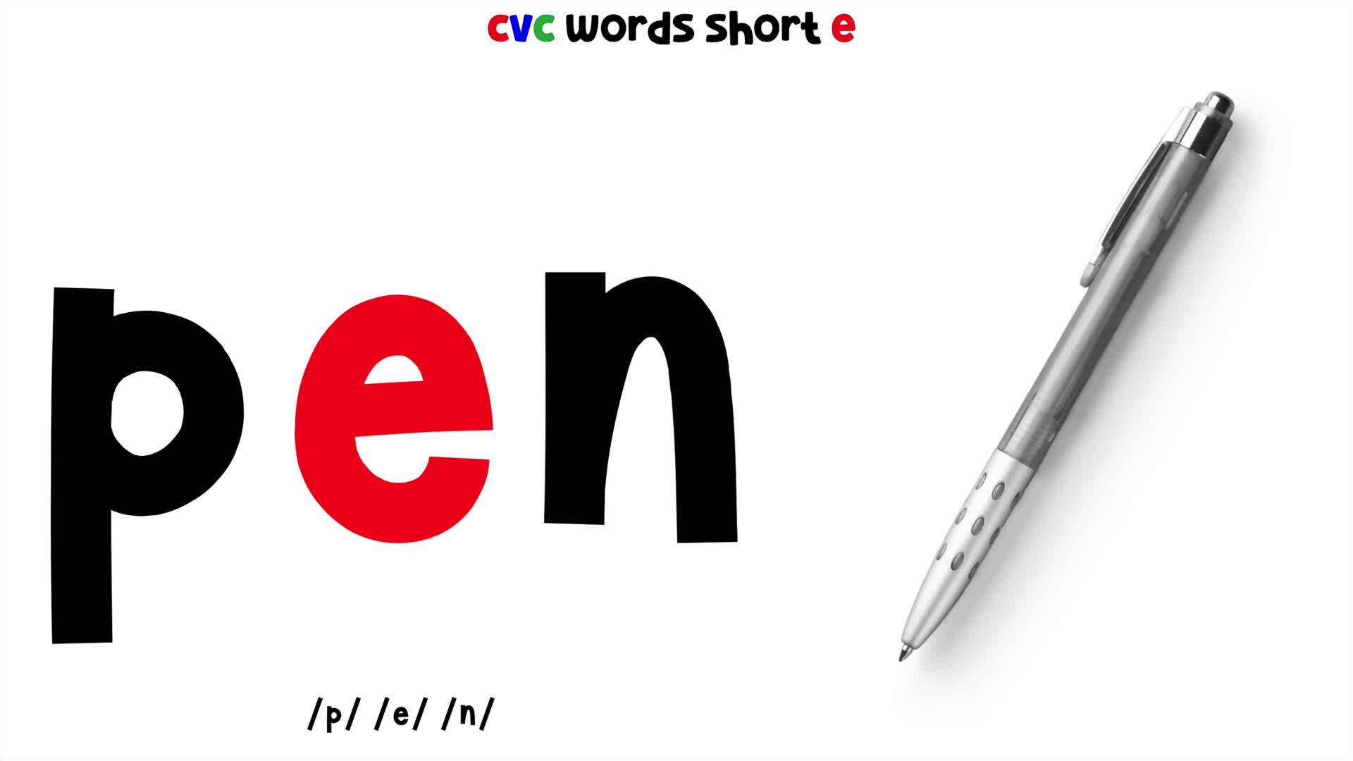 CVC Words And Quiz For Kids - Short 'E' | 4K